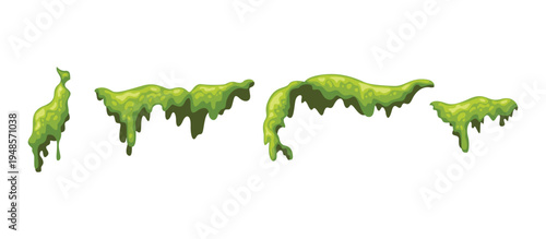 Green Moss Drips Border Elements Set – Cartoon Goo Moss.