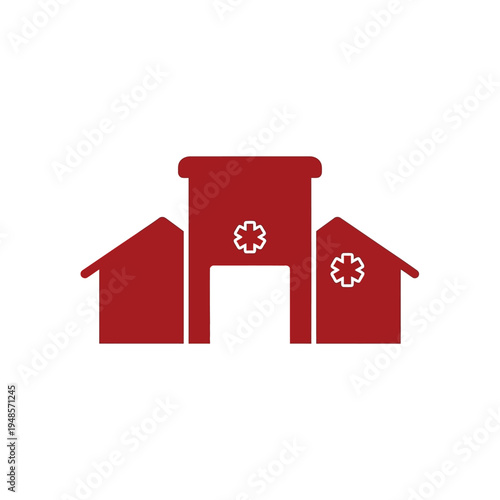 Hospital building icon representing healthcare services and medical facilities for emergency care and treatment options available