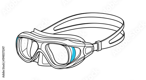 Pair of professional swimming goggles with a thick strap shown in a clean line art illustration style for water sports and athletic gear themes.