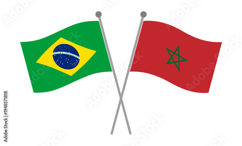 Canvastavla Crossed national flags of Brazil and Morocco on flagpoles representing diplomati