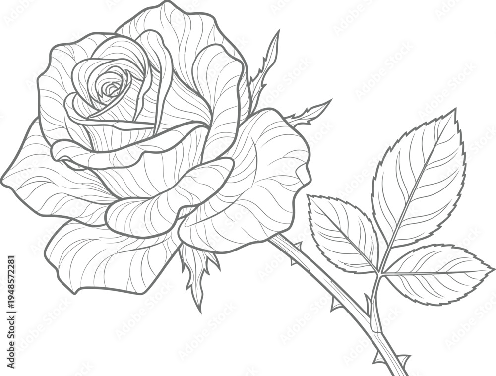 Obraz premium Vector rose illustration a detailed line drawing of a beautiful flower