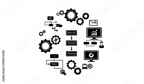 Gear and workflow process icon collection business automation vector symbols