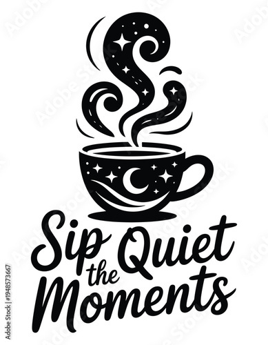 Sip the Quiet Moments cup with moon and stars lettering