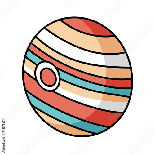 Illustration of a colorful planet with striped bands and a prominent oval spot.