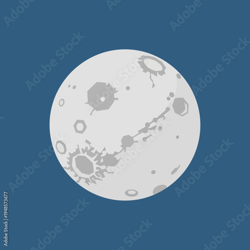 Illustration of the moon's surface, showcasing craters and geological features against a dark blue background.