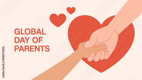 Adult and child hands gently holding with hearts for Global Day of Parents