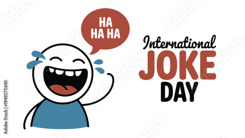 Cartoon character laughing with tears and speech bubble on white background