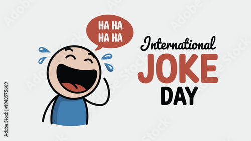Cartoon character laughing with tears and hand gesture on light grey background