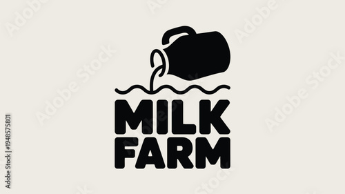 Classic black milk jug pouring fresh milk with Milk Farm label