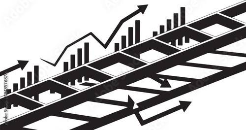 Business growth graph with rising arrows and financial bar chart data