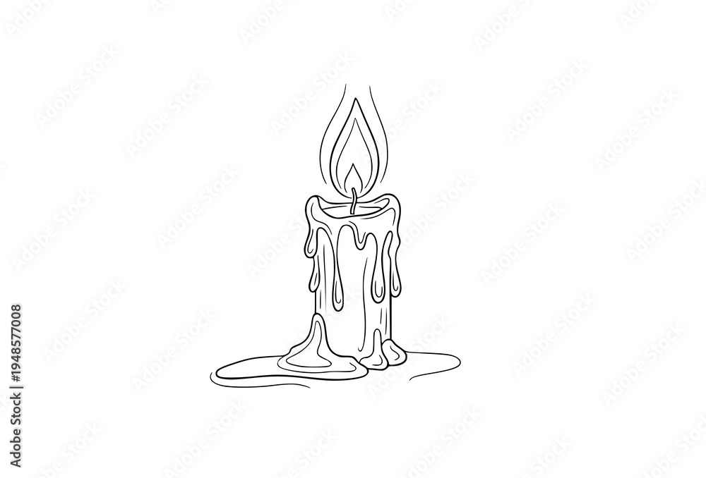Fototapeta premium Minimal candlelight line art hand drawn candle flame vector illustration isolated on white background