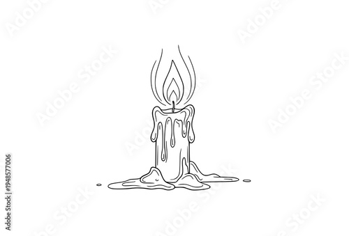Minimal candlelight line art hand drawn candle flame vector illustration isolated on white background