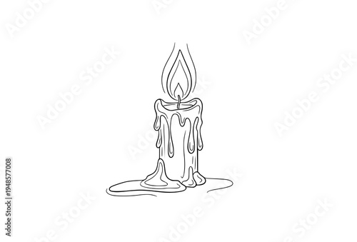 Minimal candlelight line art hand drawn candle flame vector illustration isolated on white background