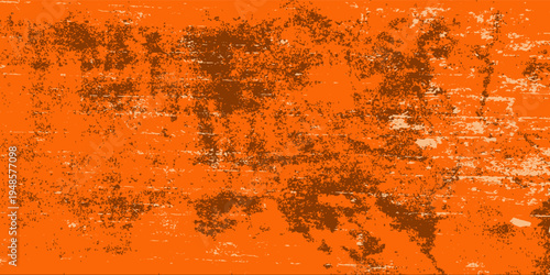 Black white orange old weathered surface in horror style. Dirty spots, cracks, splashes on old canvas.