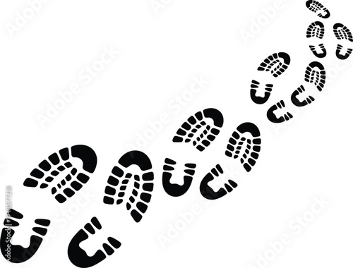 Multiple black footprint prints diagonally arranged
