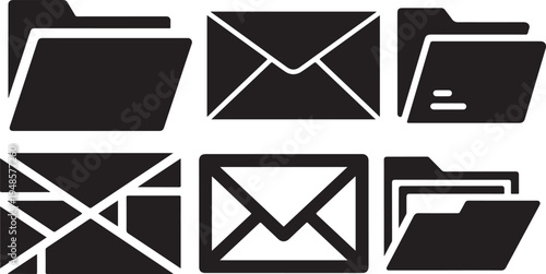 Collection of folder and email envelope icons on transparent background