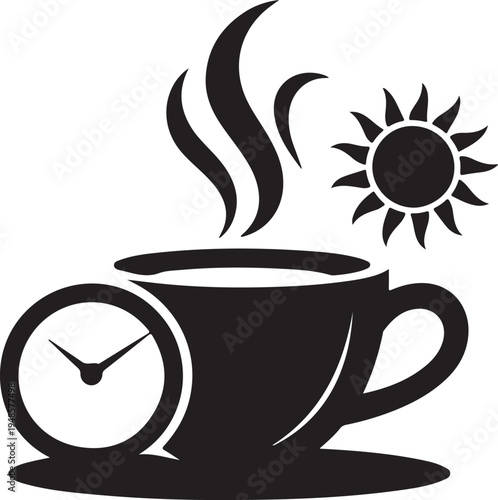 Coffee cup clock sun hot drink morning wake up energy boost