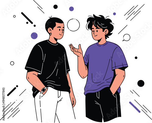 Vector illustration of two men in silhouette discussing something