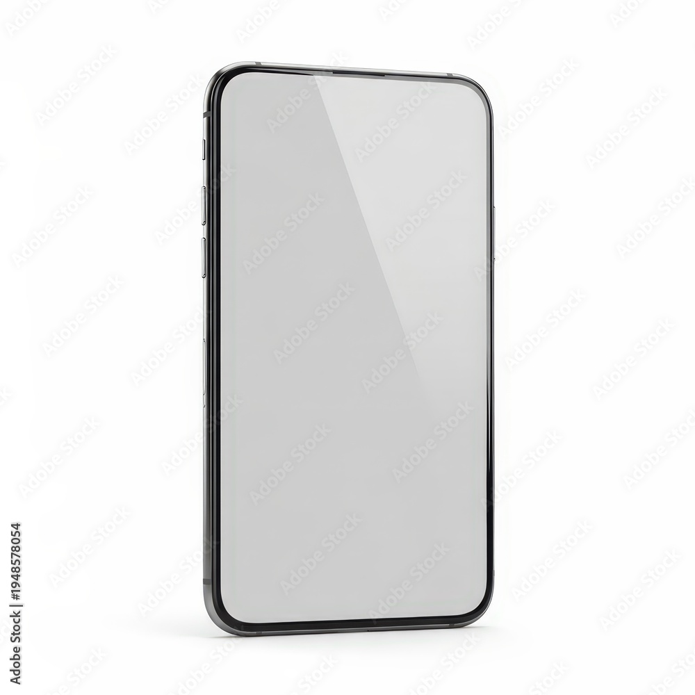 Fototapeta premium Black Smartphone with Blank Reflective Screen Isolated on White Background
