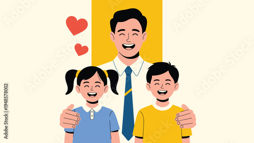 Father with children happy family illustration