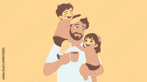 Father with two children flat illustration