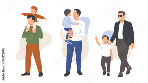 Fathers sons different interactions illustration