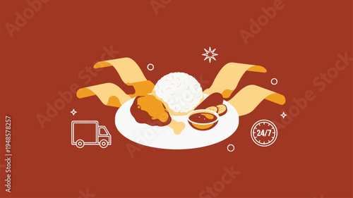 Food Delivery Service Online Ordering Meal Illustration