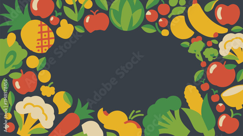 Fresh Fruits Vegetables Food Frame Illustration