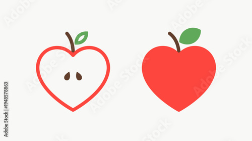 Heart Shaped Apple Vector Icon – Minimal Healthy Love Fruit Illustration