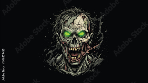 Undead Scary Zombie With Glowing Green Radiant Eyes