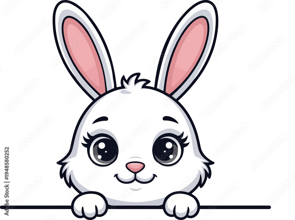 Obraz premium A cute little white bunny peeking over an edge.