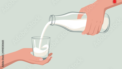 Pouring milk glass bottle