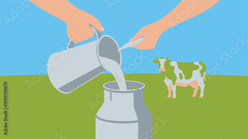 Pouring Milk Cow Farm Rural