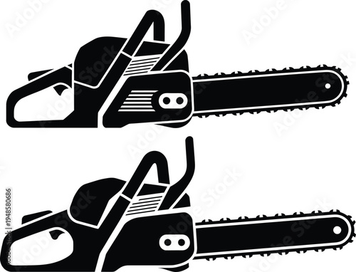 Silhouette of a chainsaw with detailed blade and handle design
