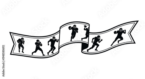 American Football Players in Action on a Banner Ribbon