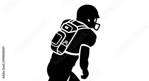 American Football Player Silhouette with Backpack, Ready for Action