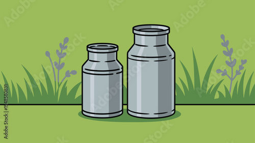 Two metal milk churns