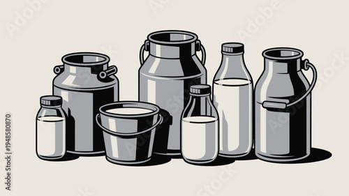 Vintage milk containers grayscale collection