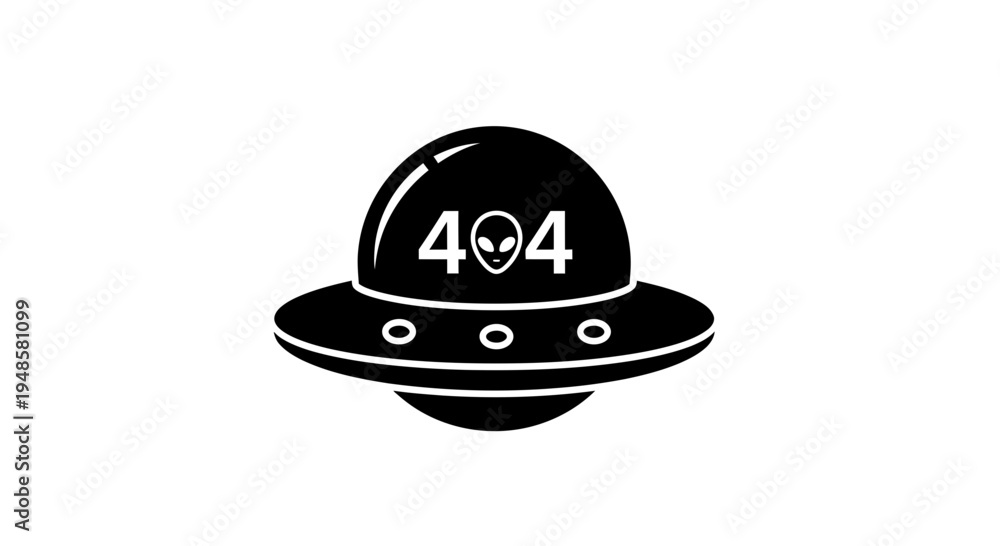 Fototapeta premium UFO Flying Saucer with 404 Error and Alien Icon - Vector Illustration