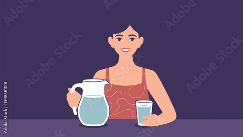 Woman holding water pitcher glass