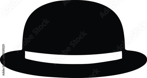 A minimalist black and white silhouette icon of a traditional bowler hat for professional design