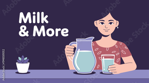 Woman serving milk illustration