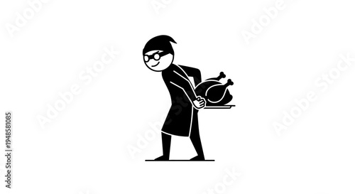 Thieving Bandit Stealing Roasted Turkey Dinner on a Platter