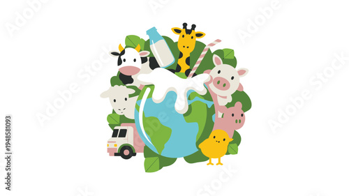 World dairy farming animals concept