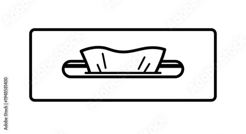 Simple Line Art Icon of a Tissue Box Dispenser with Wavy Tissues Emerging