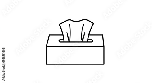 Simple Line Art Icon of a Tissue Box with Tissues Emerging