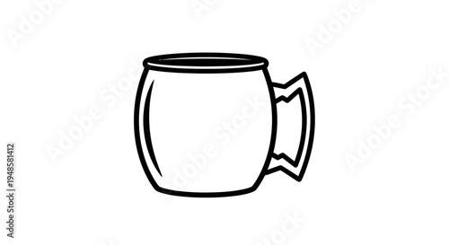 Simple line drawing of a mug, black and white, isolated on white background