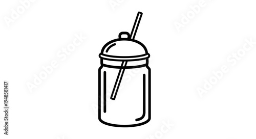 Simple line drawing of a glass jar with lid and straw, perfect for drinks or storage.