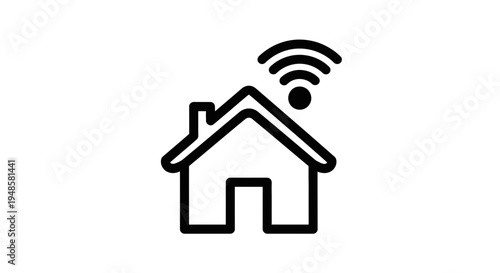 Smart Home Icon: House with Wi-Fi Signal - Wireless Technology and Connectivity Concept