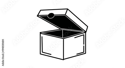 Open Gift Box Icon, Empty Present Box with Lid Ajar, Minimalist Line Art Illustration